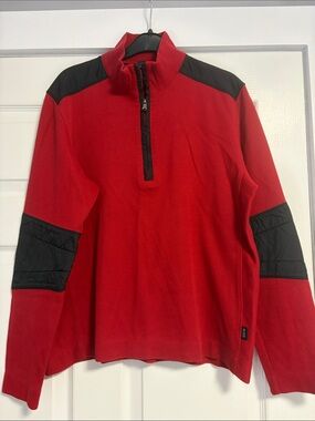 Hugo Boss Red and Black Zip-Neck Sweater